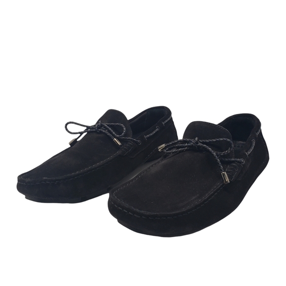 Bugatchi Black Suede Driving Shoes Size 8.5 Moccasins Tie Front Loafers - Picture 12 of 13